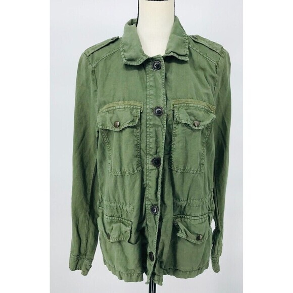 Vintage GAP Utility Army Green Jacket Women’s M Linen Blend Olive Shirt Buttons‎ - Picture 1 of 13